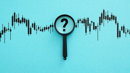 Market Uncertainty and Financial Analysis Concept with Question Mark and Candlestick Chart. Stock Volatility, Trading Strategy and Investment Risk