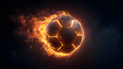 Fototapeta premium Soccer Ball on Fire with Flames Sports Background