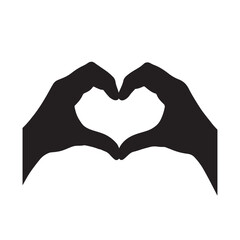 Black silhouette of two hands forming a heart shape against a plain white background