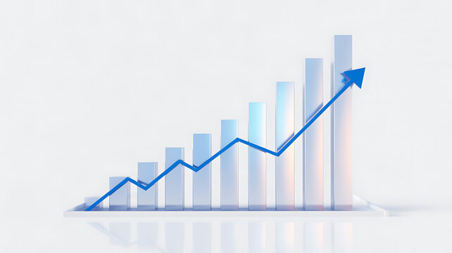 Professional Business Growth Chart with Bar Graphs and Rising Blue Arrow Depicting Success and Upward Trend