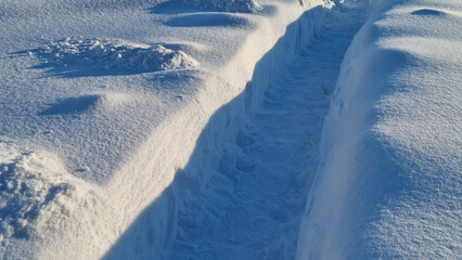 path in the snow. Background for design and space for text.