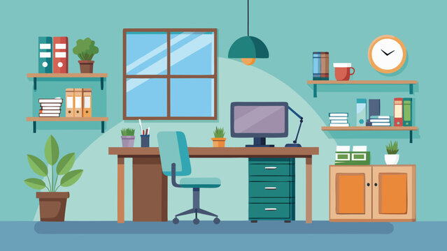 A vibrant home office setup with modern decor and technology essentials. isolated on white background, Vector