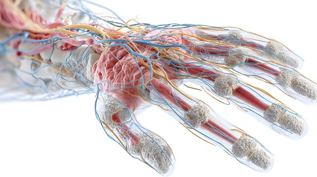 Detailed Human Hand Anatomy Showing Muscles Nerves and Blood Vessels
