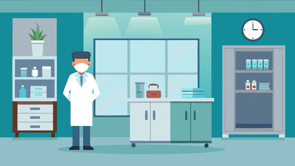 Medical professional working in a modern laboratory and pharmacy setting isolated on white background, Vector