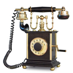 Vintage ancient telephone isolated on white
