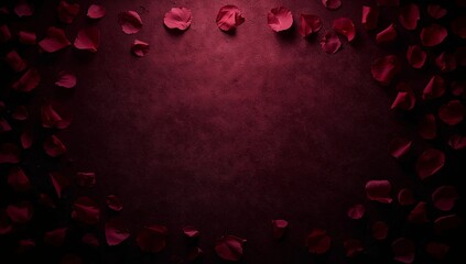 Framing maroon textured surface, dark red rose petals creating irregular border on studio tabletop