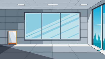 Modern minimalist living space with large glass sliding doors and natural lighting isolated on white background, Vector