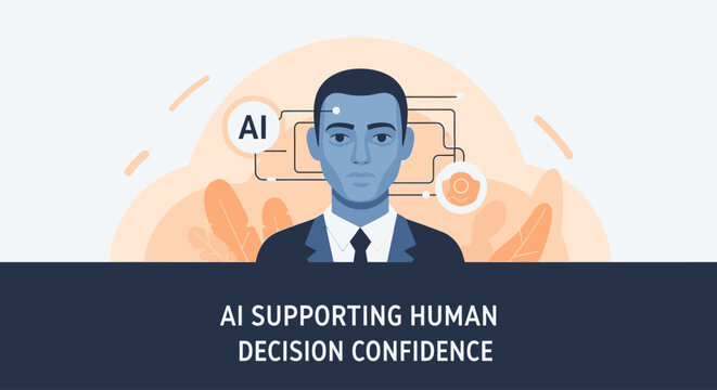 Illustration of artificial intelligence supporting human decision confidence in business.