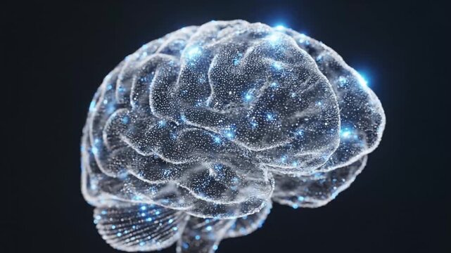 3D Rendered Brain with Glowing Neural Activity on Black