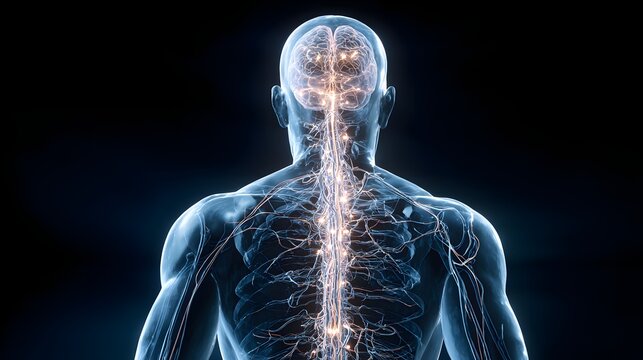 Human Central Nervous System Showing Brain Spinal Cord and Nerves