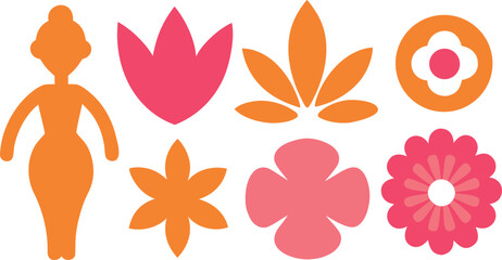 Obraz premium A collection of colorful floral shapes and a silhouette of a person, ideal for crafts and design projects Vector, illustration