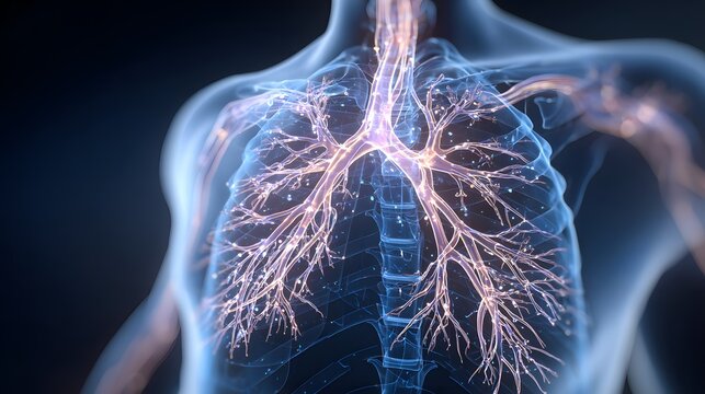Human Thorax Anatomy Illustrating Heart Lungs and Circulatory System Network