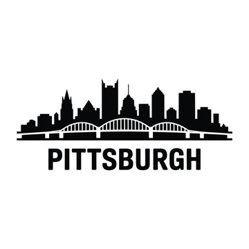 Pittsburgh skyline silhouette with city name prominently displayed below