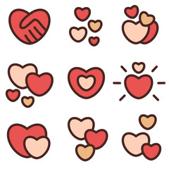 Set of heart and love icons. Set of flat-style icons with different variations of hearts.