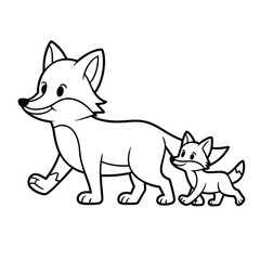 Obraz premium Cute cartoon fox and kit walking together in playful scene