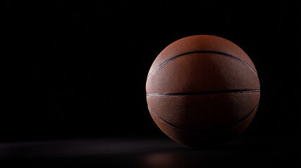 Obraz premium basketball. A basketball isolated against a solid black background, emphasizing its form and design. event key visuals, club posters, designed for sports event promotions and stadium branding. 