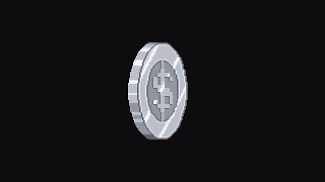 8bit Pixel Art Silver Coin Spin Animation Transparent Background