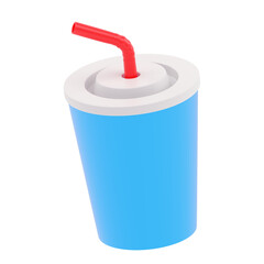 3D illustration of blue  and white soda cans and glasses placed inside a trash bin icon on a white background