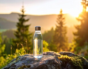 Eco-Friendly Reusable Water Bottle on Hiking Rock (Unbranded)