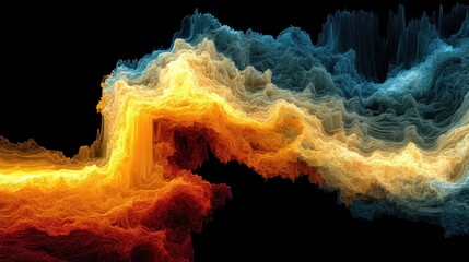 Abstract digital artwork depicting fiery and icy formations with a dark background