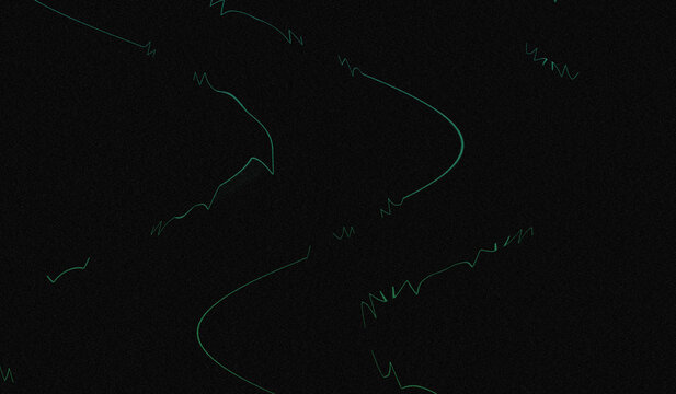 Abstract representation of fluctuating green light traces overlaid on a dark, textured background suggesting digital signal noise or erratic measurement data.