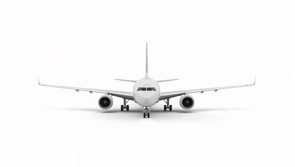Fototapeta premium Front View of a Commercial Airplane on White Background Highlighting Symmetry, Engineering Precision, and Aerodynamic Design in Modern Aviation