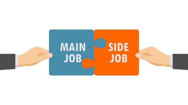 main job and side job video animation increase income concept