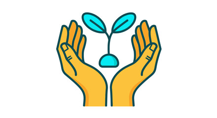 Obraz premium Hands Holding Small Plant Sprout Icon. Ecology, Sustainability, and Growth Concept Vector Illustration.