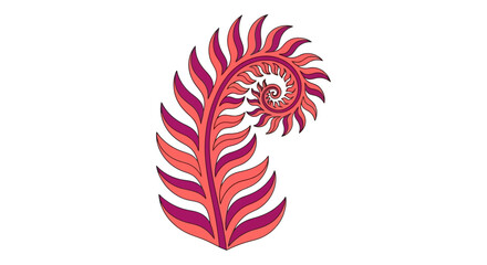 Psychedelic Fern Fiddlehead Vector Art. Stylized Abstract Spiral Foliage in Pink and Coral. Decorative Bohemian Scroll Element. © Bao