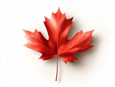 Vibrant red maple leaf symbolizing canada on white background