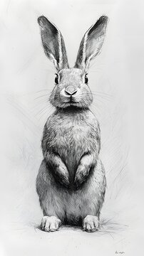 Pencil drawn jackrabbit portrait with sharp wildlife anatomy detail photo