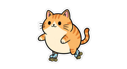 Obraz premium Cute orange tabby cat wearing roller skates on white background