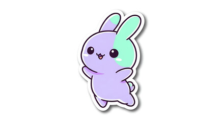 Obraz premium Cute purple bunny sticker with green ear and big eyes