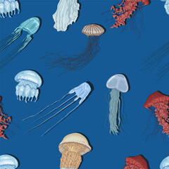 Vector Seamless Pattern of Jellyfishes