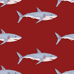 Vector Seamless Pattern of White Sharks