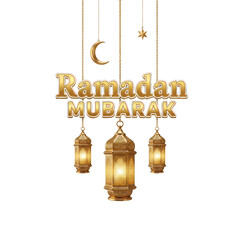 Obraz premium Ramadan Mubarak Golden Lanterns Crescent Moon Star Islamic Celebration Decoration