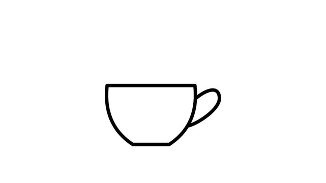 Tea cup line icon animation with rising steam on green screen background