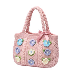 Handmade knitted bag isolated on transparent background