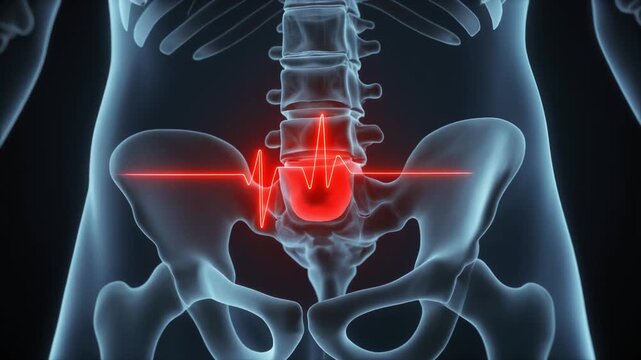 X-Ray Illustration of Lower Back Pain with Herniated Disc in Lumbar Spine