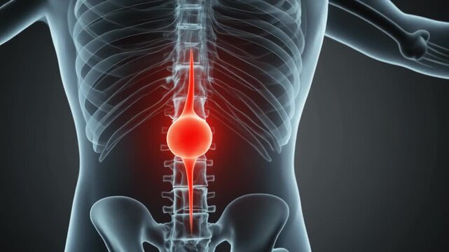 X-Ray Illustration of Lower Back Pain with Herniated Disc in Lumbar Spine