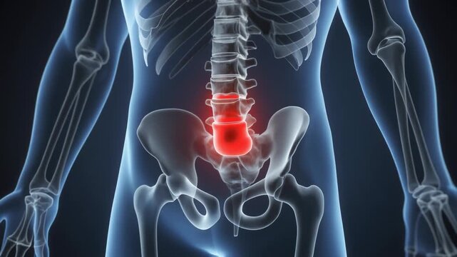 X-Ray Illustration of Lower Back Pain with Herniated Disc in Lumbar Spine