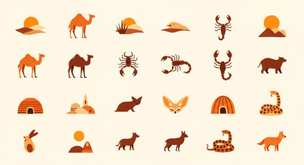 Obraz premium Collection of Various Desert Animal Illustrations.