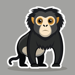 Naklejka premium Cartoon macaque illustration on gray background in a sticker