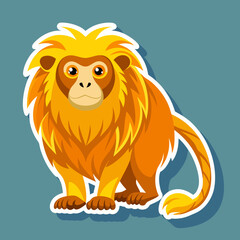 Fototapeta premium Cartoon golden lion tamarin with a white outline sticker