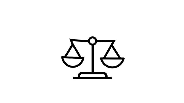 an animated icon with a justice theme with black objects and a white background