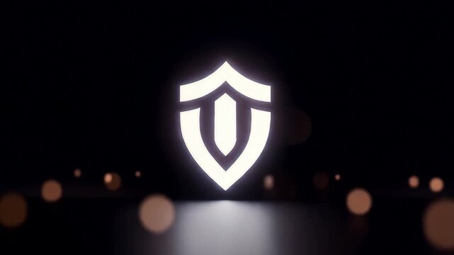 Cybersecurity shield icon revealing in digital data stream