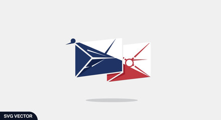 Naklejka premium Origami Crane Birds, Blue and Red, Geometric Design, Minimalist, Isolated