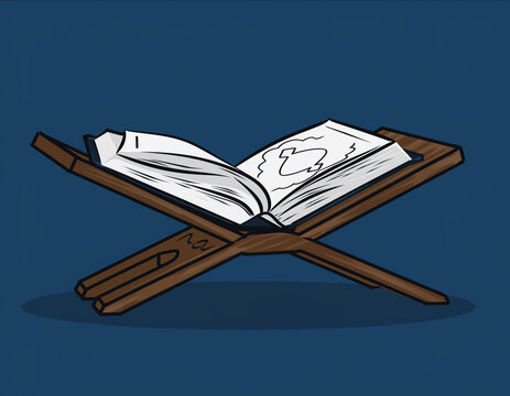 Quran Book on Rehal Stand Vector Icon - Islamic Reading