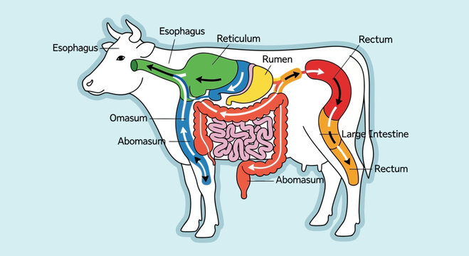 Cow Digestive System Anatomy Diagram, Ruminant Stomach