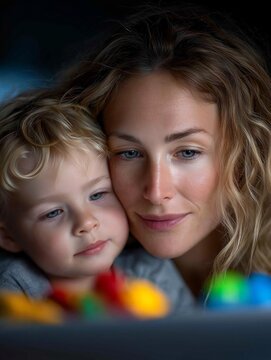 Mutter und Baby in ruhigem emotionalen Moment zusammen